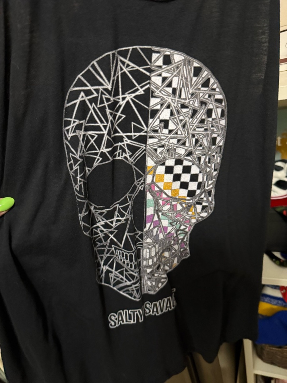 Salty Savage Black Graphic Skull Tank with Color Accents
